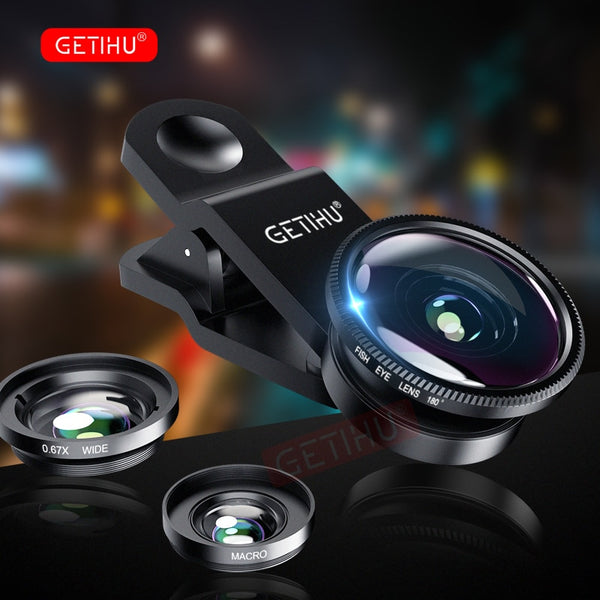 GETIHU Universal 3in1 Wide Angle Macro Fisheye Lens Camera Mobile Phone Lenses Fish Eye Lentes For iPhone Smartphone Accessories