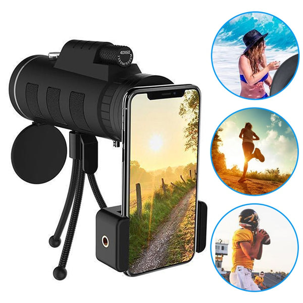Lens for phone 40X60 Zoom for Smartphone Monocular Telescope Scope Camera Camping Hiking Fishing with Compass Phone Clip Tripod