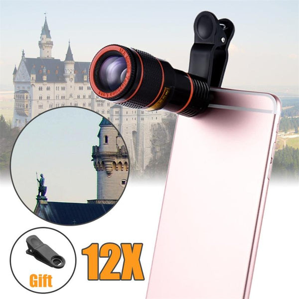HD 12x Optical Zoom Camera Telescope Lens With Clip For iPhone/Phone Universal lens  DSLR  Universal Product Mobile Phone