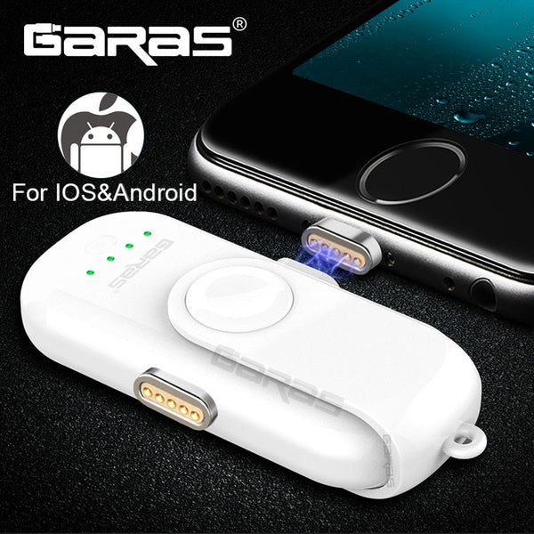 GARAS Magnetic Power Bank For iPhone/Micro USB/Type C 1000mAh Mini Magnet Charger Power Bank 18650 For iPhone/iPad/Xiaomi/LG