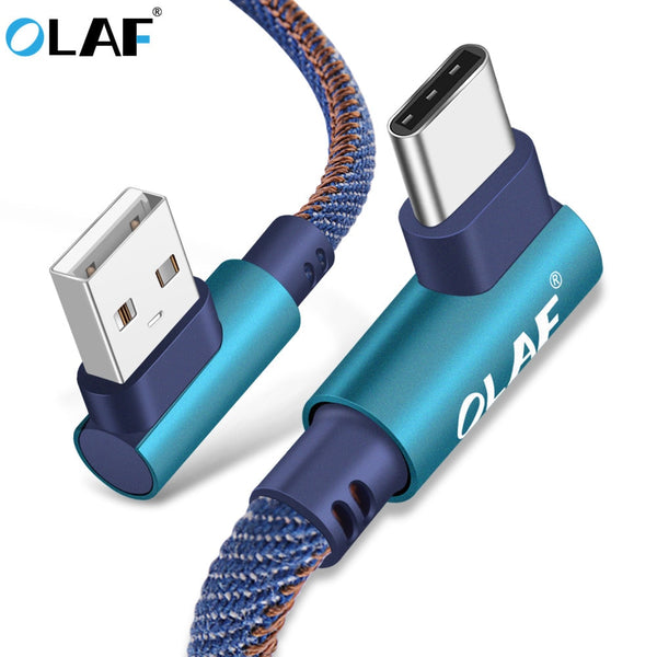 OLAF 2m USB Type C 90 Degree Fast Charging usb c cable Type-c data Cord Charger usb-c For Samsung S8 S9 Note 9 8 Xiaomi mi8 mi6
