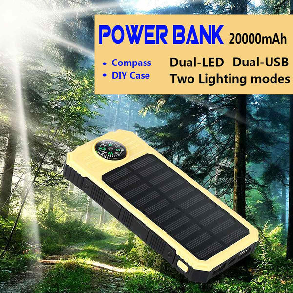 Portable Solar Power Bank 30000mah  External Battery 2USB LED Powerbank Mobile phone Solar Charger box and needle for Smartphone