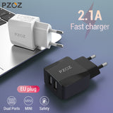 PZOZ Dual USB Charger 2a Fast Charging Travel EU Plug Adapter portable Wall charger Mobile Phone cable For iphone Samsung xiaomi