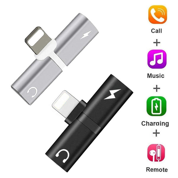 For iPhone X 10 7 8 Plus Audio Charging Dual Adapter Splitter Cable For Lightning Jack to Earphone AUX Cable Connector Converter