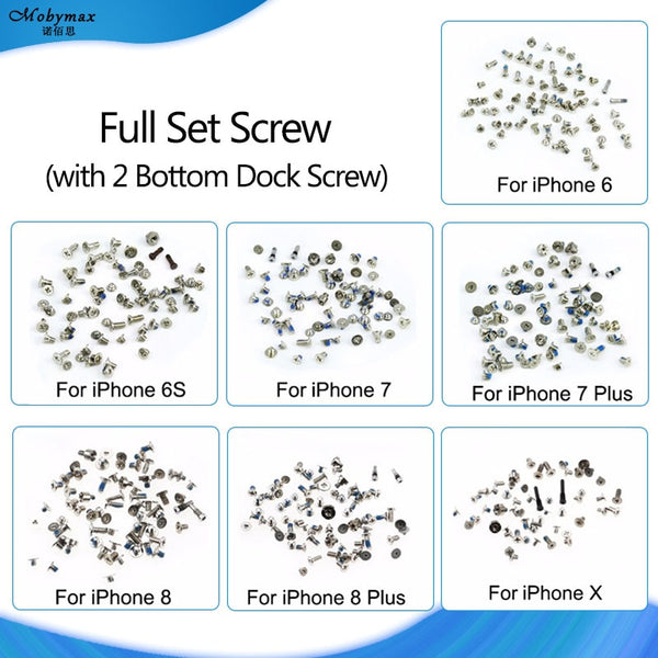 for iPhone X 8 7 7 plus Complete Kit Full Set Screws with 2 Bottom Dock Screw for iPhone 6 6s Replacement Phone Accessories Bolt