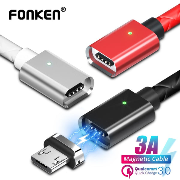 FONKEN Micro USB Cable Magnetic Cable 3A Fast Charge 1m 2m Android Mobile Quick Charging Magnet Cord Dust Plug Phone Data Cord