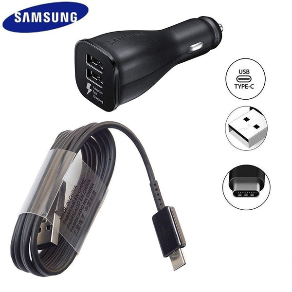 Original Samsung Car Charger Dual USB Adaptive Fast Adapter Micro/Type C Quick Data Cable For Galaxy S6 S7 S8 S9 Plus Note 4 8 9