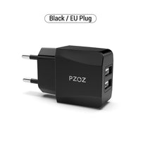 PZOZ Dual USB Charger 2a Fast Charging Travel EU Plug Adapter portable Wall charger Mobile Phone cable For iphone Samsung xiaomi