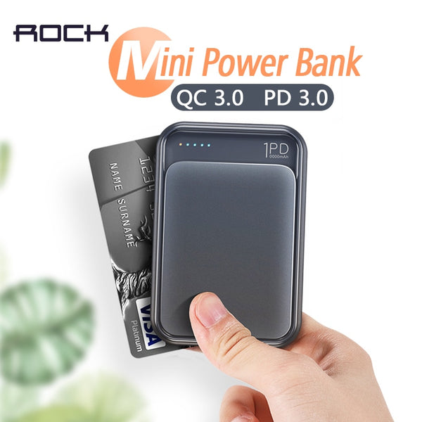 ROCK 18W Type C PD QC 3.0 Power Bank 10000mah Mini External Battery USB PD Quick Fast Charging Powerbank For iphone XS X Samsung