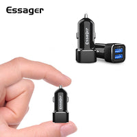 Essager Dual USB Car Charger For iPhone Xs Samsung S10 Xiaomi Mi 9 8 2.4A Fast Car Charging Adapter Mobile Phone Car USB Charger