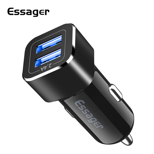 Essager 2.4A Dual USB Car Charger For iPhone Xiaomi mi 9 Samsung S10 Car USB Charger Adapter Car Charging Mobile Phone Charger