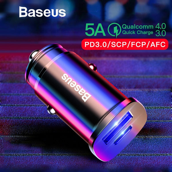 Baseus 30W Dual USB C PD Quick Charge QC 4.0 Car Charger For Mobile Phone Charger Fast USB PD Type C AFC SCP Car Phone Charger