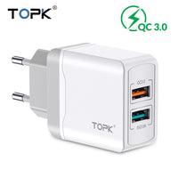 TOPK B244 Quick Charge 3.0 18W USB Charger for iPhone Xs X 8 7 Fast Phone Charger for Samsung Xiaomi Huawei Wall Charger EU