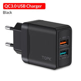 TOPK B244 Quick Charge 3.0 18W USB Charger for iPhone Xs X 8 7 Fast Phone Charger for Samsung Xiaomi Huawei Wall Charger EU