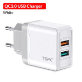 TOPK B244Q Quick Charge 3.0 28W QC 3.0 Dual USB Charger Adapter EU Travel Wall Mobile Phone Charger for iPhone Samsung Xiaomi