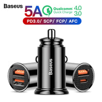 Baseus Quick Charge 4.0 3.0 USB Car Charger For Xiaomi mi 9 Huawei P30 Pro QC4.0 QC3.0 QC 5A Fast PD Car Charging Phone Charger