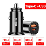 Baseus Quick Charge 4.0 3.0 USB Car Charger For Xiaomi mi 9 Huawei P30 Pro QC4.0 QC3.0 QC 5A Fast PD Car Charging Phone Charger