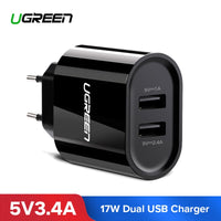 Ugreen USB Charger 3.4A 17W for iPhone 8 X 7 6 iPad Smart USB Wall Charger for Samsung Galaxy S9 LG G5 Dual Mobile Phone Charger