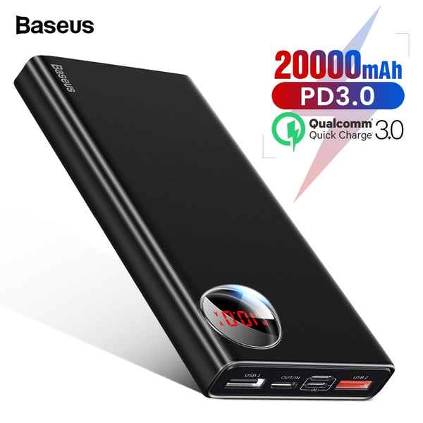 Baseus 20000mAh Power Bank USB C PD Fast Quick Charge 3.0 20000 mAh Powerbank For Xiaomi mi 9 Portable External Battery Charger