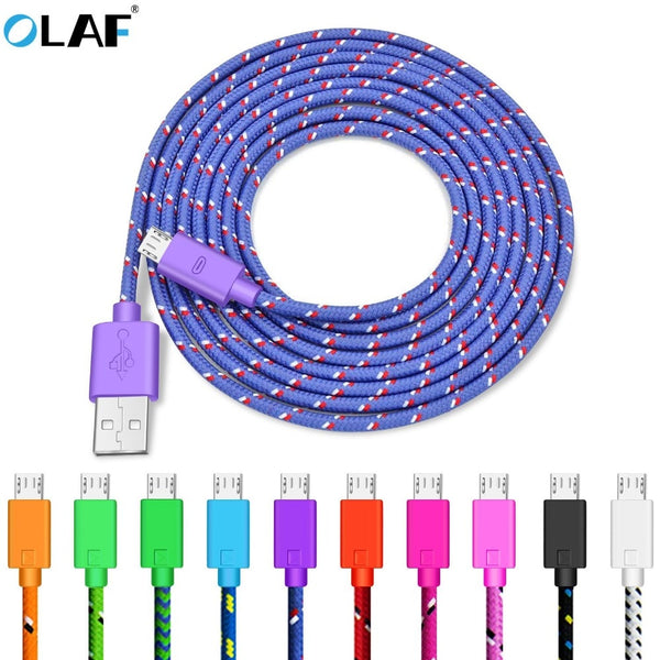 OLAF Nylon Braided Micro USB Cable 1m/2m/3m Data Sync USB Charger Cable For Samsung HTC LG huawei xiaomi Android Phone Cables