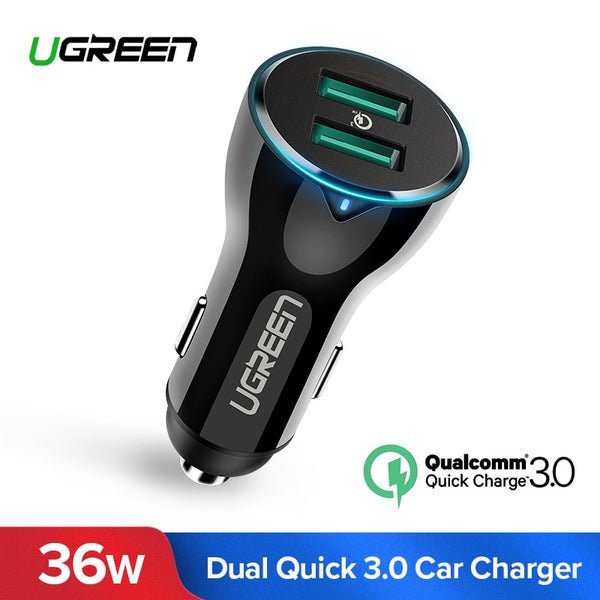 Ugreen 36W USB Car Charger Dual Quick 3.0 Charge for iPhone Xiaomi Huawei USB Fast Charger for Samsung S9 S8 Car Phone Charger