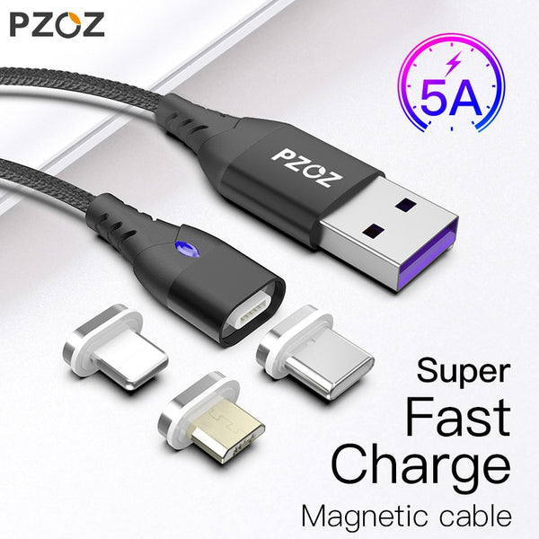 PZOZ 5A Magnetic Cable Micro usb Type C Super Fast Charging Phone Microusb Type-C Magnet Charger usb c For iphone huawei xiaomi