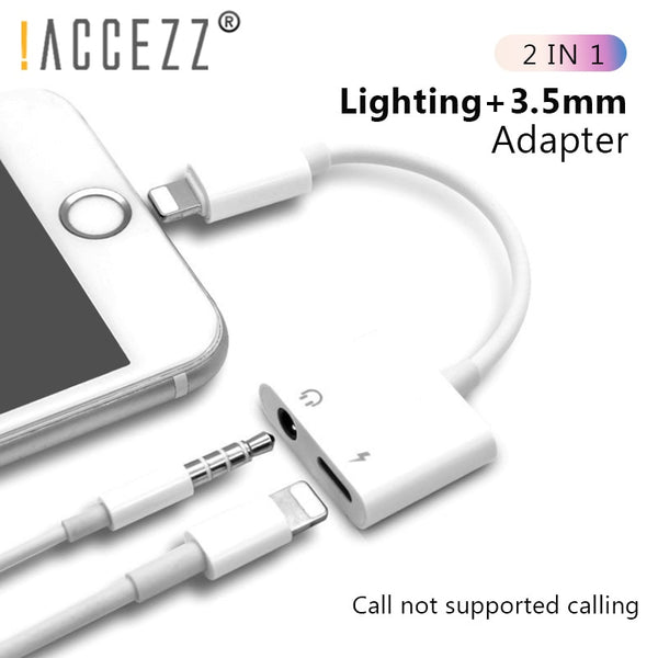 !ACCEZZ 2 in 1 Lighting Charger Listening Adapter For iphone X 8 Plus Charging Adapter 3.5mm Jack AUX Splitter For iphone XS MAX