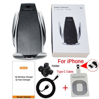 10W Wireless Car Charger S5 Automatic Clamping Fast Charging Phone Holder Mount in Car for iPhone xr Huawei Samsung Smart Phone