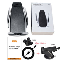 10W Wireless Car Charger S5 Automatic Clamping Fast Charging Phone Holder Mount in Car for iPhone xr Huawei Samsung Smart Phone