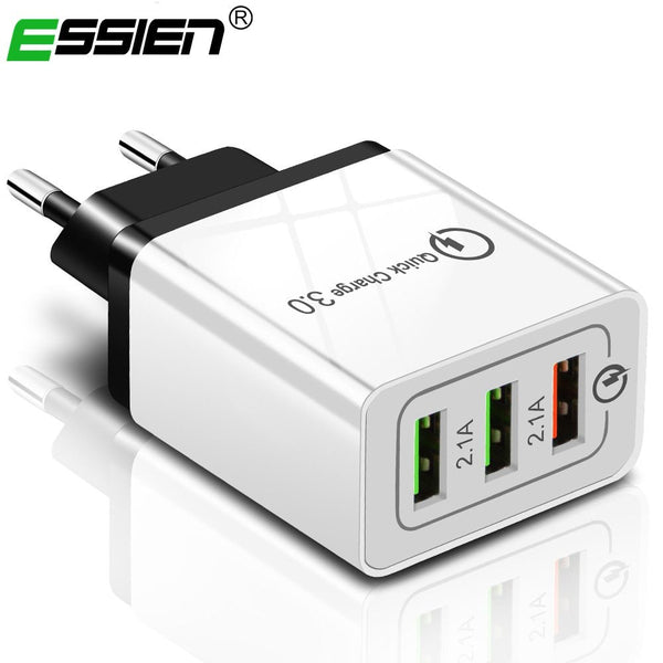 Essien 3 Ports Quick Charger QC 3.0 USB Phone Charger Fast Charger EU/US Plug Mobile Phone Charger for phone for Samsung S8 S9