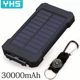 Solar Power Bank Waterproof 30000mAh Solar Charger 2 USB Ports External Charger Powerbank for Xiaomi Smartphone with LED Light