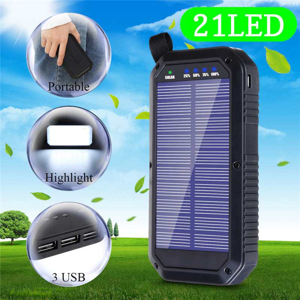 40000mAh Solar Power Bank Waterproof 21LED Light Compasses Solar Charger 3USB Ports External Charger Powerbank for Smartphone