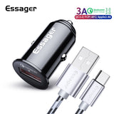 Essager Mini USB Car Charger Quick Charge 3.0 QC3.0 2.0 For Samsung Xiaomi mi9 Fast Charging Car For iPhone Mobile Phone Charger