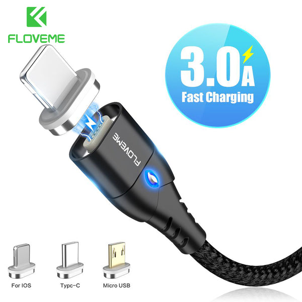 FLOVEME Magnetic Cable Micro USB Type C For iPhone Lighting Cable 1M 3A Fast Charging Wire Type-C Magnet Charger Phone Cable