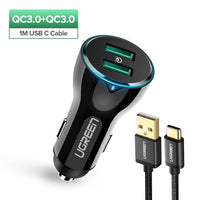 Ugreen 36W USB Car Charger Dual Quick 3.0 Charge for iPhone Xiaomi Huawei USB Fast Charger for Samsung S9 S8 Car Phone Charger