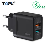 TOPK B244Q Quick Charge 3.0 28W QC 3.0 Dual USB Charger Adapter EU Travel Wall Mobile Phone Charger for iPhone Samsung Xiaomi