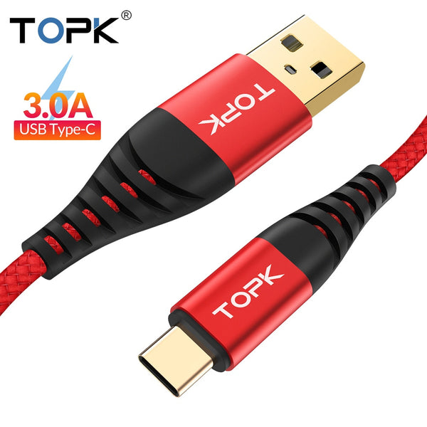 TOPK AN42 3A Quick Charge 3.0 USB Type C Cable for Xiaom Redmi Note 7 Fast Charging Type-C Cable for Samsung S9 S10 Plus USB C