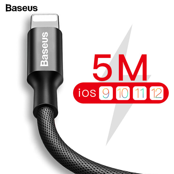 Baseus USB Cable For iPhone Xs Max Xr X 8 7 6 6s 5 5s iPad Fast Charging Charger Mobile Phone Cable For iPhone Wire Cord 3m 5m